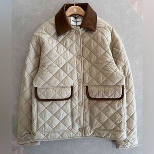 Miu Miu Cream Quilted Jacket with Brown Details